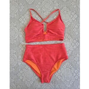 NWOT Orange Textured High Waisted Bikini Set U-Bar Top Two Piece